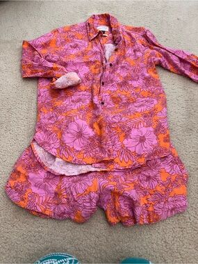 Pink & Orange Floral Button-Up Shirt and Shorts Set